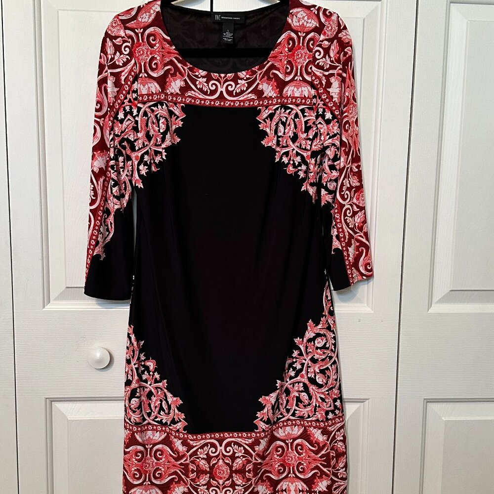 Inc International Concepts Red, Black and White Pull-on Dress Size L